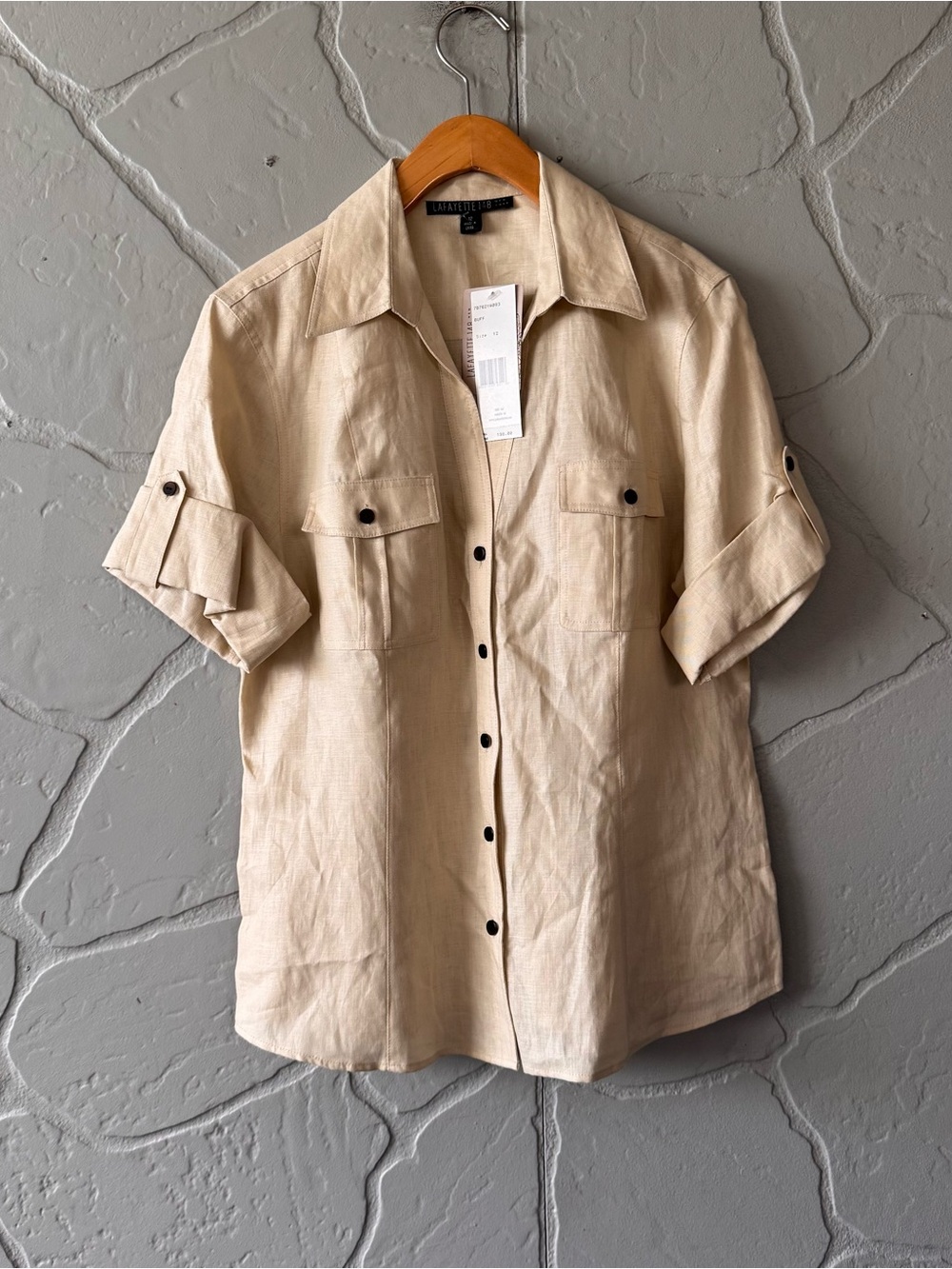 Lafayette 148 New York 100% Linen Safari Shirt NWT Size 12 Buff Beige